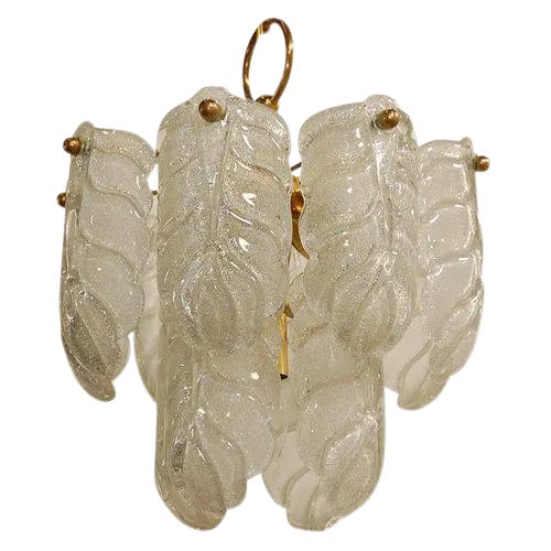 1960s Brass Chandelier with Leaf Shape Elements For Sale