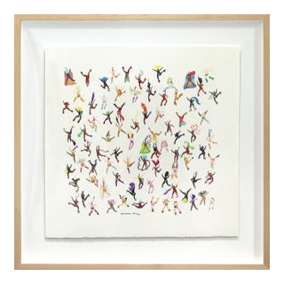 Dancing Queens - Original Framed Colorful Figurative Watercolor Painting on Paper For Sale
