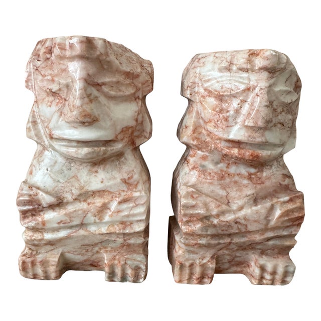 Vintage Tribal Pink Marble Bookends - A Pair For Sale