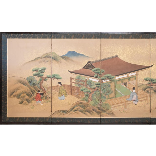 Stunning antique circa 1800s Japanese 6-Panel painted Byobu (folding screen), depicting a scene from the 11th century...