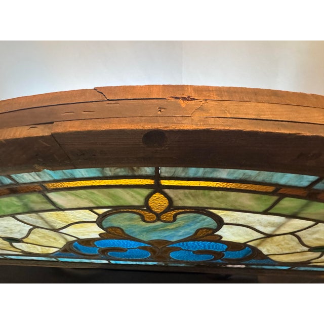 Antique Art Nouveau Arched Leaded Stained Glass Architectural Window, Circa 1890–1925 For Sale - Image 11 of 12