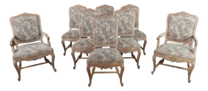 8 Vintage Drexel Heritage Louis XVI Style Walnut Upholstered Dining Chairs