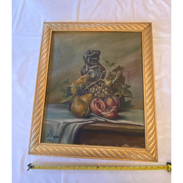 1927 Dutch Oil on Canvas Still Life Study “Fruit With Urn” Signed B. Jopps For Sale - Image 11 of 12