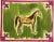 Abstract golden horse with dark brown accents, painted on an olive green and yellow-green background surrounded with a...