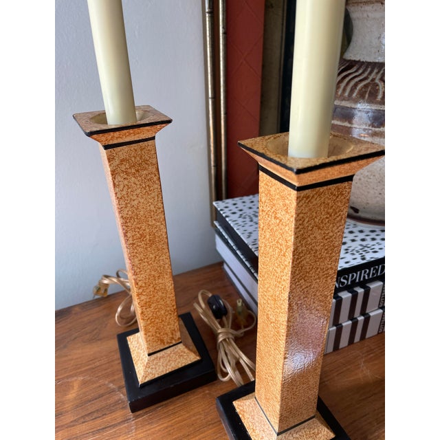 Chocolate 1980s Art Deco Style Lacquer Console Table Lamps - a Pair For Sale - Image 8 of 12