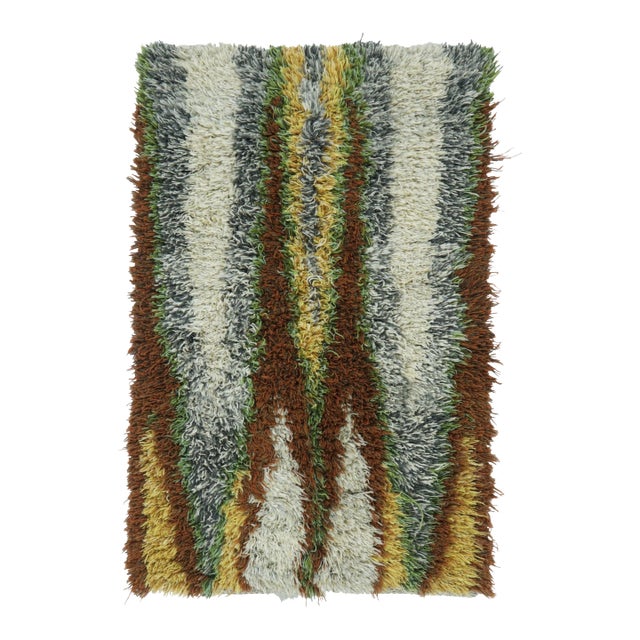 Vintage Swedish Rya Rug With Multicolor Vertical Ridges - Rug & Kilim For Sale