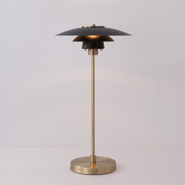 Mid-Century Modern Rancho Mirage Table Lamp 29" H - Black/Gold Leaf Shade, Weathered Brass, Dimmable, Bulb Included For Sale - Image 3 of 6
