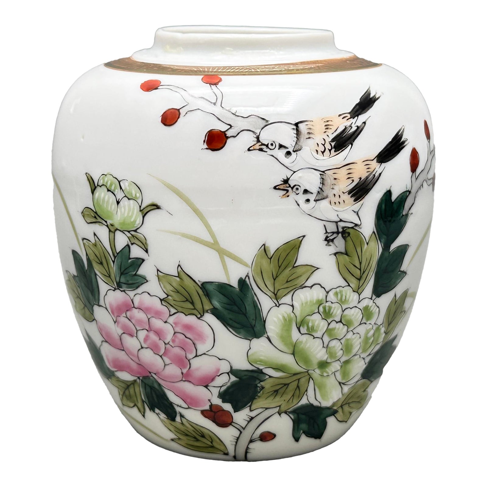 Vintage Hand Painted Porcelain Ginger Jar/Vase With Birds & Floral ...