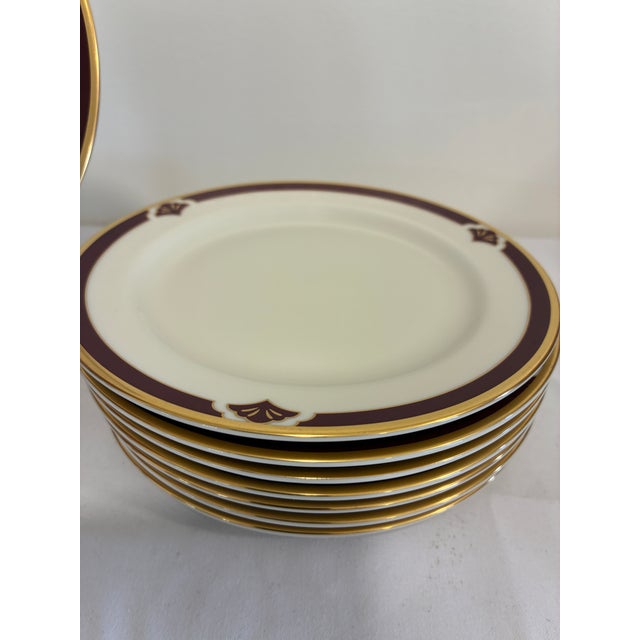Vintage Pickard Fine China Bread Plates, Set of 8, Burgundy & Gold Fan Accent For Sale - Image 9 of 12