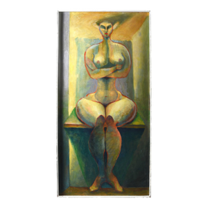 Mid 20th Century Ed Shewmake Seated Nude, Large Scale Oil on Canvas in Vibrant Colors