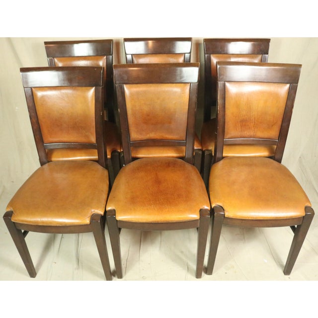 French Mid 20th Century French Leather Dining Chairs, Set of 6 For Sale - Image 3 of 10
