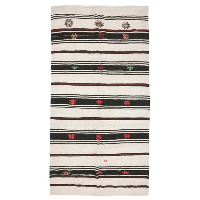 Textile Mid 20th Century Vintage Embroidered Hemp Kilim Rug For Sale - Image 7 of 7
