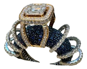 5 Carat Blue Sapphire and 2 Ct Diamond Cocktail Ring in 18 Karat WY Gold Estate