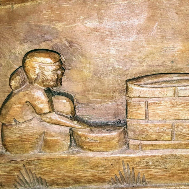 Chestnut Javanese Hand Carved Solid Wood Storytelling Plaques - a Pair For Sale - Image 8 of 10