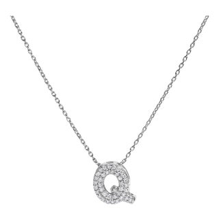10K White Gold Diamond Accent "Q" Initial Bubble Pendant Necklace For Sale
