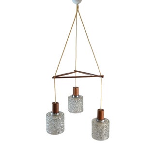 Teak and Textured Glass 3-Light Pendant attributed to Carl Fagerlund, Denmark, 1960s For Sale