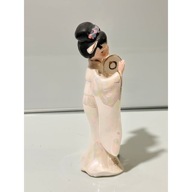Lefton 1950s Japanese Geisha Porcelain Figurine With Fan For Sale - Image 4 of 7