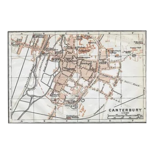 1910 Antique Map of Canterbury England