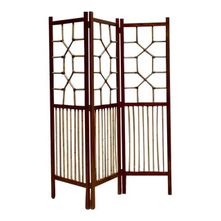 Vintage Coastal Rattan Folding Screen For Sale