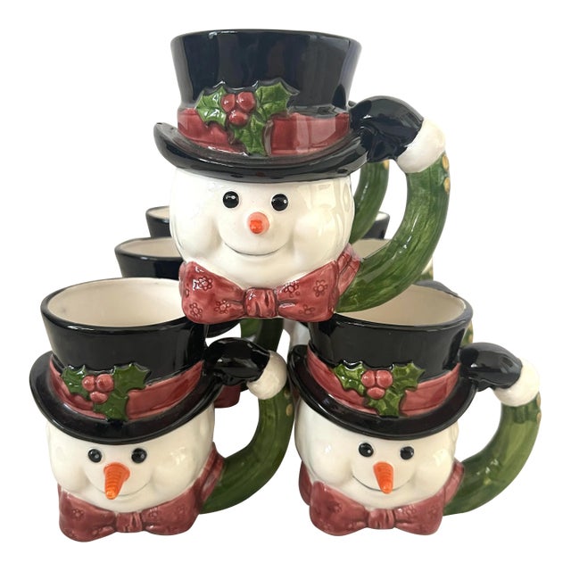 Vintage Set of 8 Fitz & Floyd Holiday "Top Had Snowman" Mugs For Sale