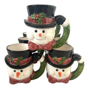 Vintage Set of 8 Fitz & Floyd Holiday "Top Had Snowman" Mugs
