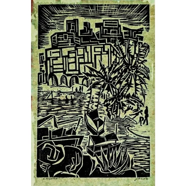 Traditional 1940s Jacob Heller Caleta South American Woodblock For Sale - Image 3 of 3