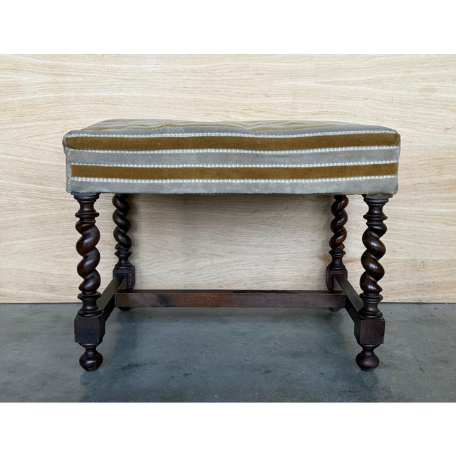 Pair of 20th century Spanish Solomonic Carved Solid Walnut Stools For Sale - Image 11 of 18