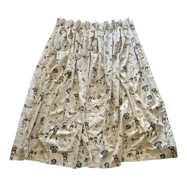 Vintage Varsity Football Print Cotton Curtain Lined Pinch Pleat Drapes For Sale