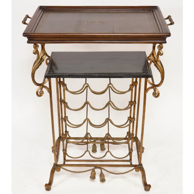 Maitland - Smith Vintage Wrought Iron Marble and Brass and Walnut Wine Rack in the Style of Maitland Smith For Sale - Image 4 of 12