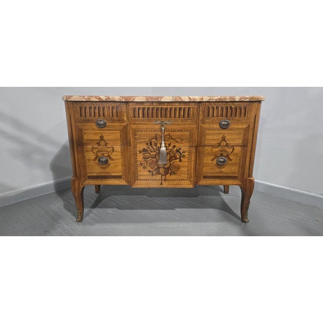French Inlaid Commode Chest of Drawers, 1920 For Sale - Image 4 of 17
