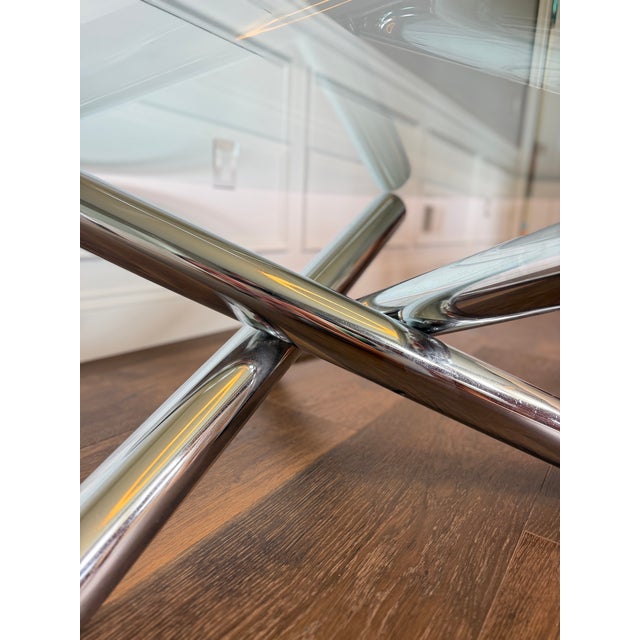 Mid 20th Century Attributed to Milo Baughman "Jax" Chrome & Glass Coffee Table For Sale - Image 6 of 8