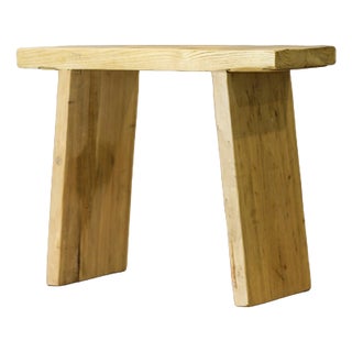 Vintage Rustic Square Elm Wood Stool For Sale