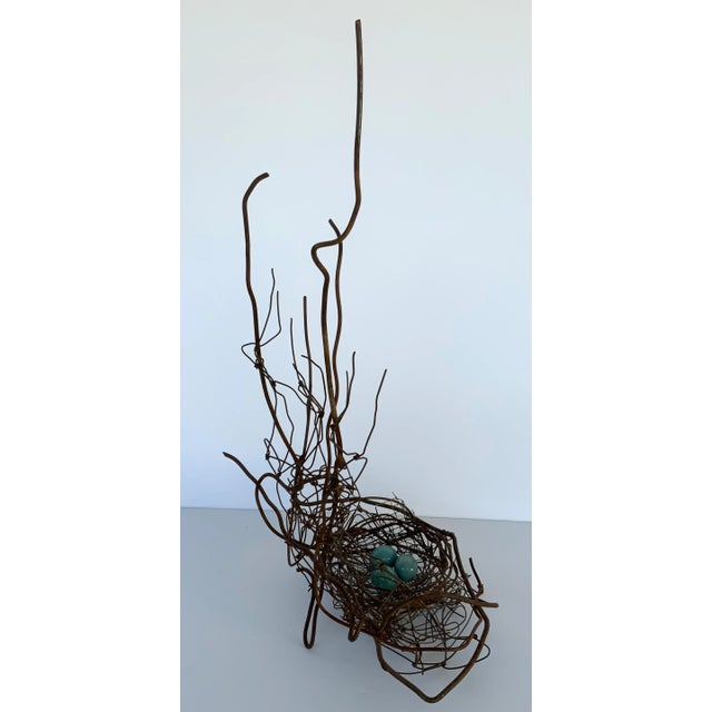 2000 - 2009 2007 Iron Sculpture of Nest With 3 Blue Eggs For Sale - Image 5 of 8