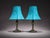 Art Nouveau Mid 20th Century Matching Pair of Blue Shade Table Lamps With Bronze Tone Bases For Sale - Image 3 of 6