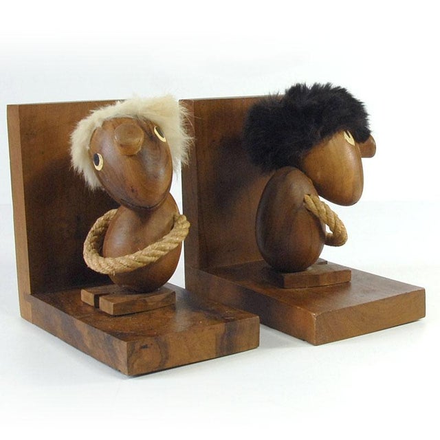 Wood Optymist & Pesymist Hans Bolling Bookends, 1960s, Set of 2 For Sale - Image 6 of 10