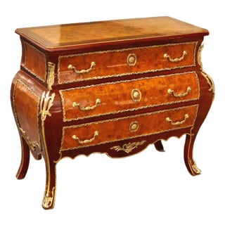 French Louis XV Commode – Elegant Marquetry Chest With Ornate Bronze Ormolu Details For Sale