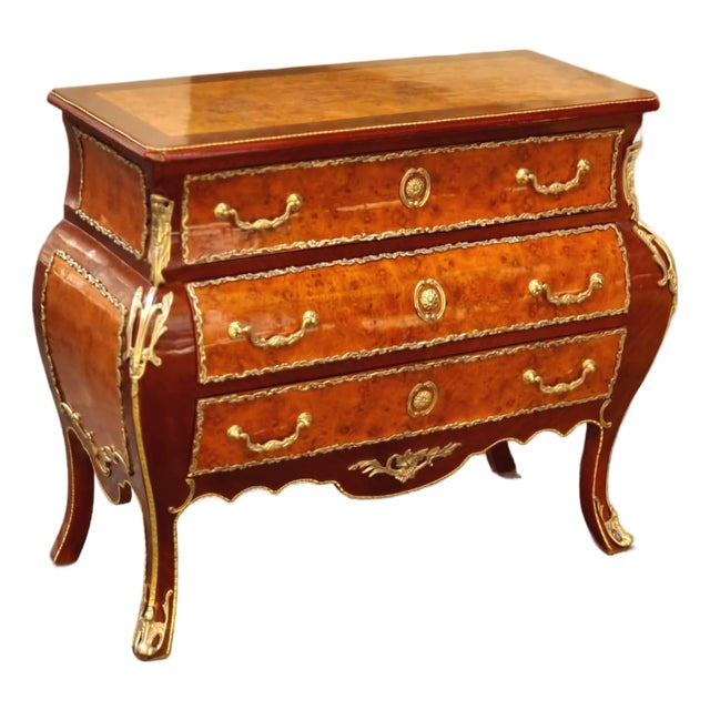 French Louis XV Commode – Elegant Marquetry Chest With Ornate Bronze Ormolu Details For Sale