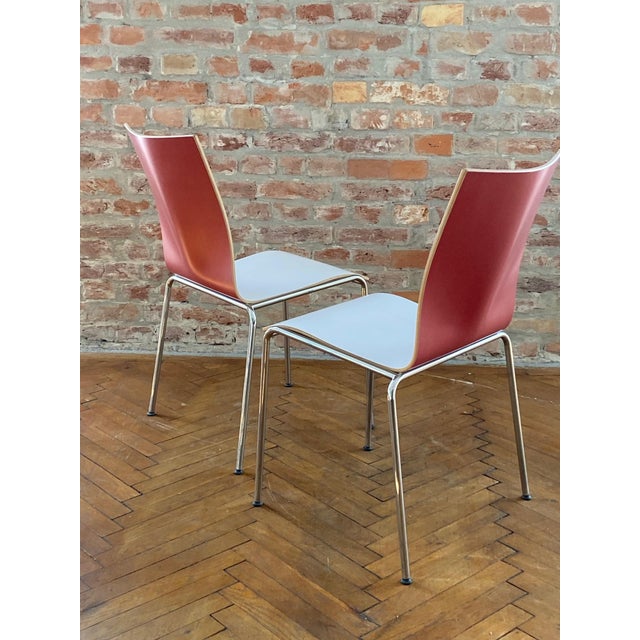 Metal Vintage Red Back Stacking Chairs by Eric Magnussen for Engelbrechts, 1990s, Set of 7 For Sale - Image 7 of 17