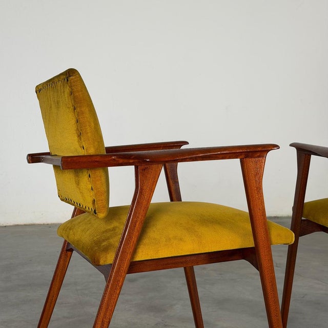 Wood Velvet Armchairs by Franco Albini for Poggi, 1960s, Set of 2 For Sale - Image 7 of 18