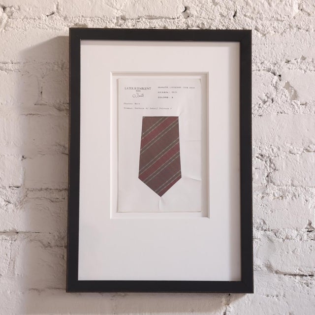 Early 20th Century Framed French Silk Tie Art features an original French jacquard silk tie design presented as a...