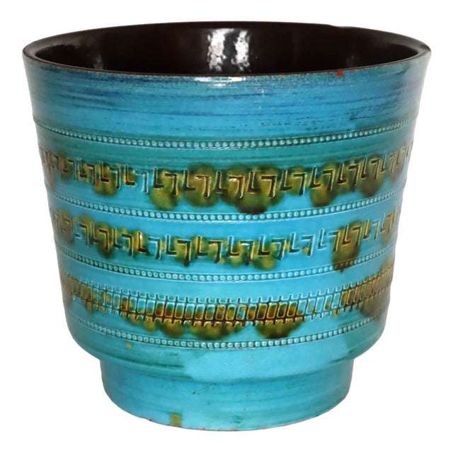 Large Blue Turquoise Flower Pot attributed to Aldo Londi for Bitossi, 1960s For Sale