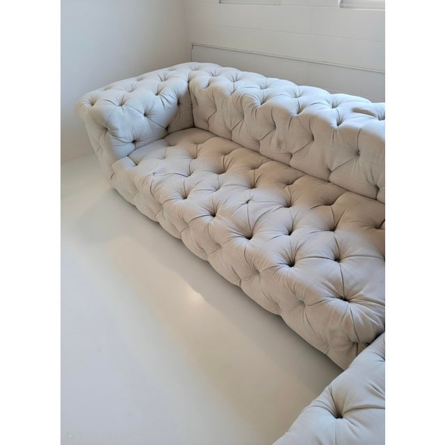 Contemporary Restoration Hardware Soho Tufted U-Chaise Sectional — 100% Linen For Sale - Image 3 of 10