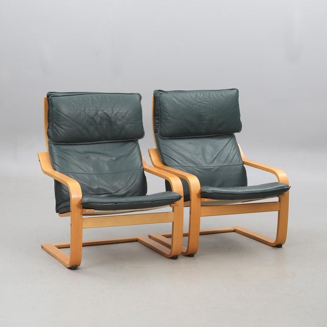 Forest Green Points Armchairs in Birch and Leather Upholstery from Noboru Nakamura for Ikea, 1990s, Set of 2 For Sale - Image 8 of 10