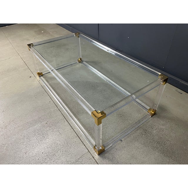 Vintage Brass and Acrylic Glass Coffee Table attributed to Charles Hollis Jones, 1970s For Sale - Image 11 of 13