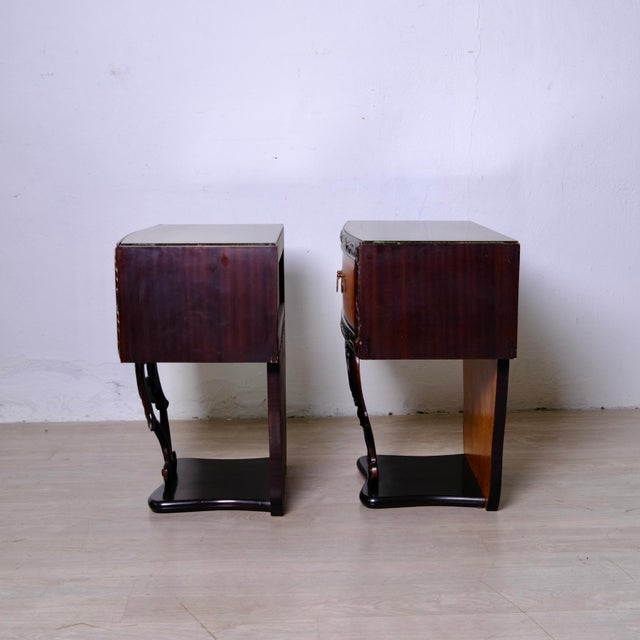 Vintage Art Deco Style Bedside Tables in Briar Root and Glass Shelf, 1940s, Set of 2 For Sale - Image 3 of 18