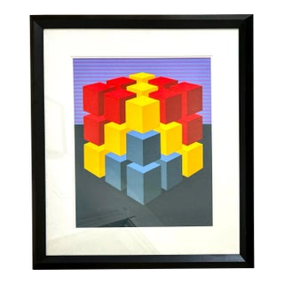 1970s Original "Multicube I V" Op Art Silkscreen Print by Marko Spalatin, Ed. 33/60 Framed For Sale