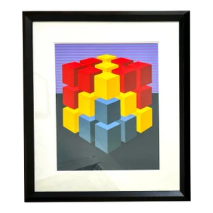1970s Original "Multicube I V" Op Art Silkscreen Print by Marko Spalatin, Ed. 33/60 Framed