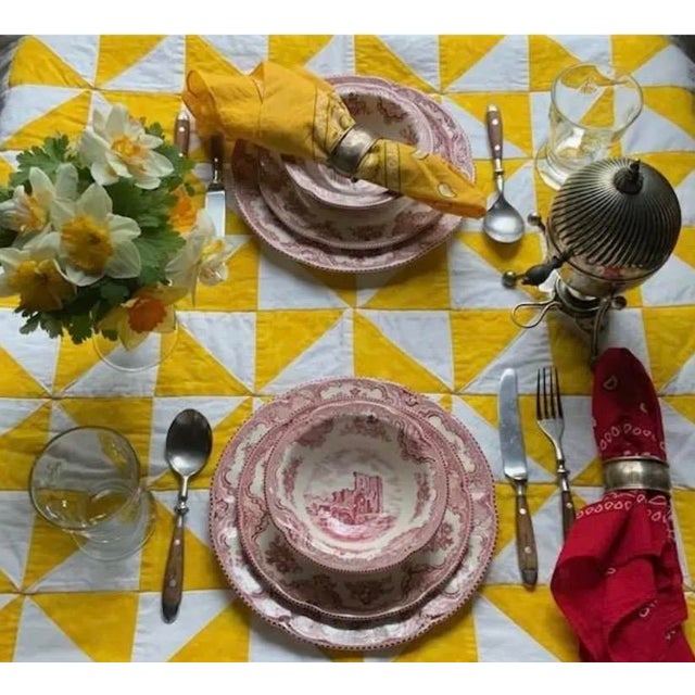 Yellow 1950s American Patchwork Bowtie Quilt — Sunshine Yellow & White Cotton 35” Square For Sale - Image 8 of 18