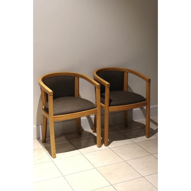 Vintage Danish Modern Oak Barrel Back Chairs | Scandinavian Lounge Armchairs Pair For Sale In Los Angeles - Image 6 of 10