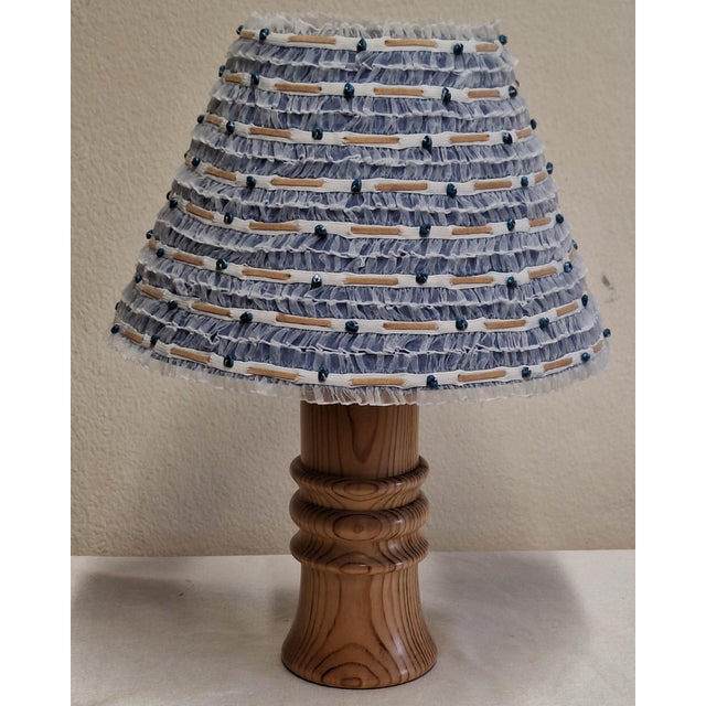 Vintage Table Lamp with Turned Pine Wood Base and Shade by Lamplove, 1970s, in Very Good conditions. Designed 1970 to 1979...